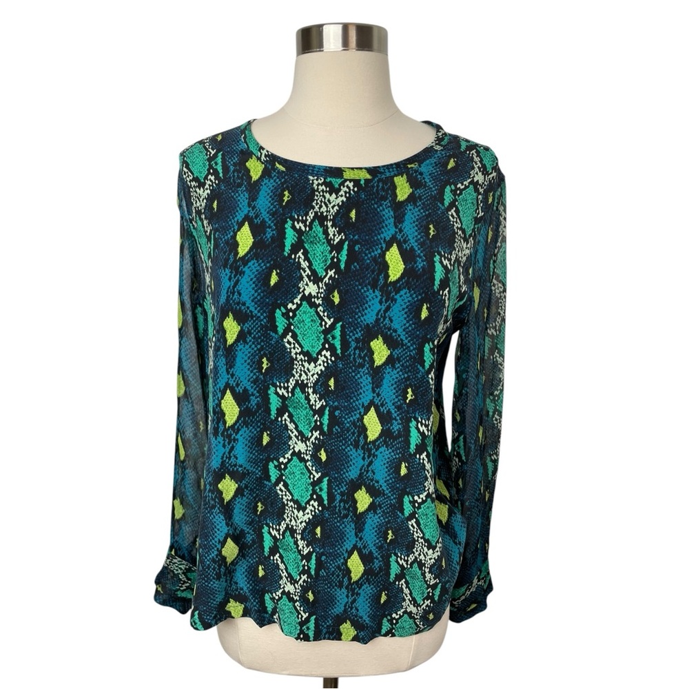 Equipment Femme Snakeskin Silk Top Blouse Blue Green - Size Small Mobwife